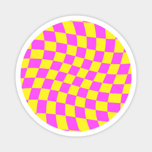 Twisted Checkered Square Pattern - Orange & Magenta Magnet